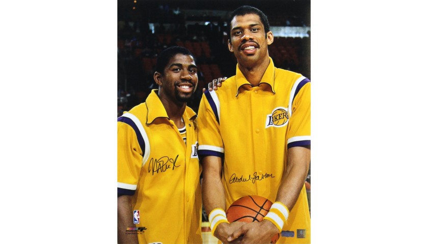 Abdul-Jabbar & Magic Johnson Signed Los Angeles Lakers NBA Photo