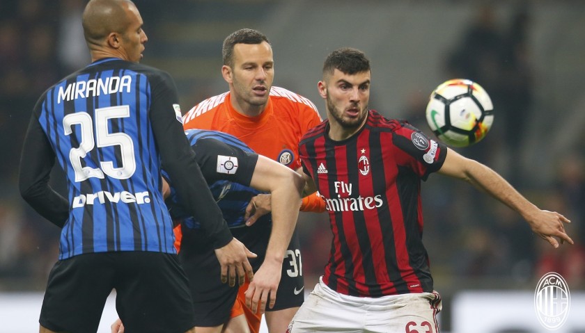 Cutrone's Unwashed Match-Worn Milan-Inter Shirt with Special Patch 