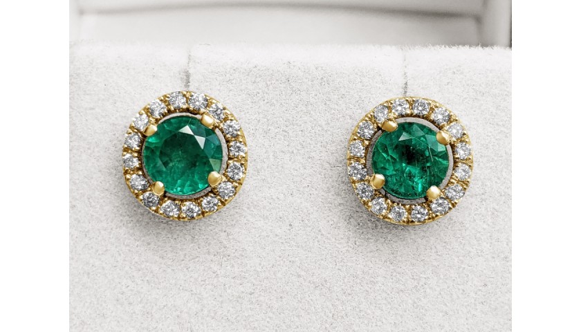 1.91 Carat Emerald And Diamonds 14K Gold Earrings