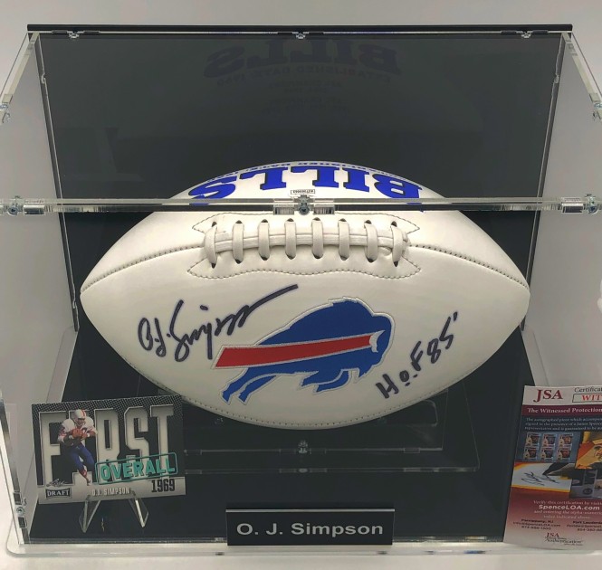 O.J. Simpson Buffalo Bills, calcio firmato in esposizione