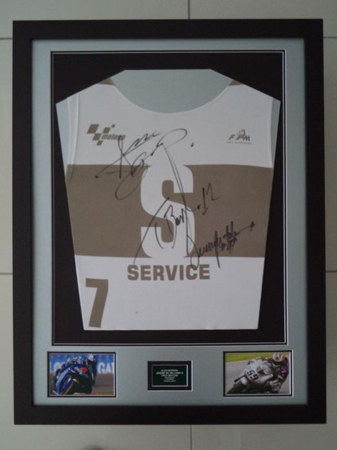 Official Framed GP Moto TT Assen Service Shirt Signed by Alex Barros, Troy Bayliss & Jeremy McWilliams