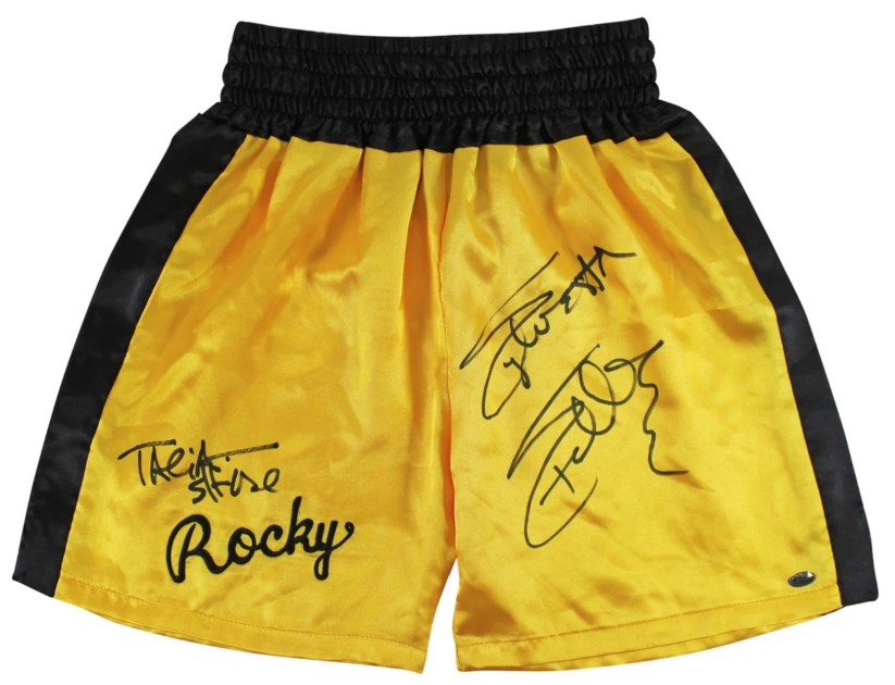 Pantaloncini da boxe di Rocky - Autografati da Sylvester Stallone e Talia Shire