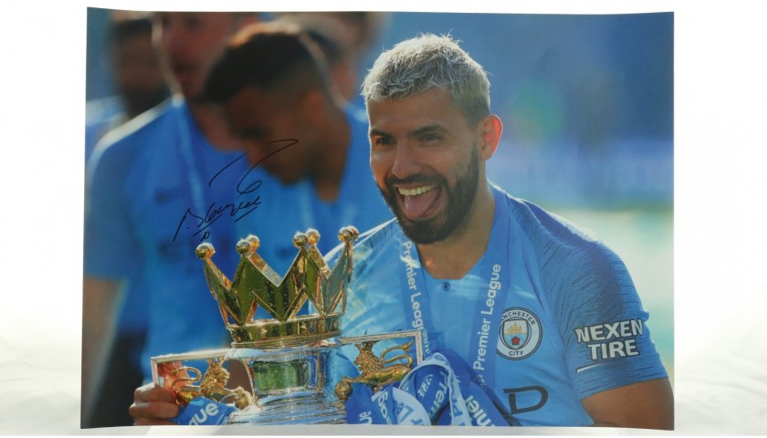 "Manchester City Legend Sergio Aguero celebrating at Brighton" Signed Picture