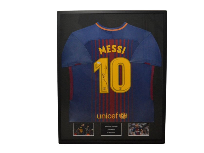 Lionel Messi's FC Barcelona 2017/18 Signed And Framed Shirt