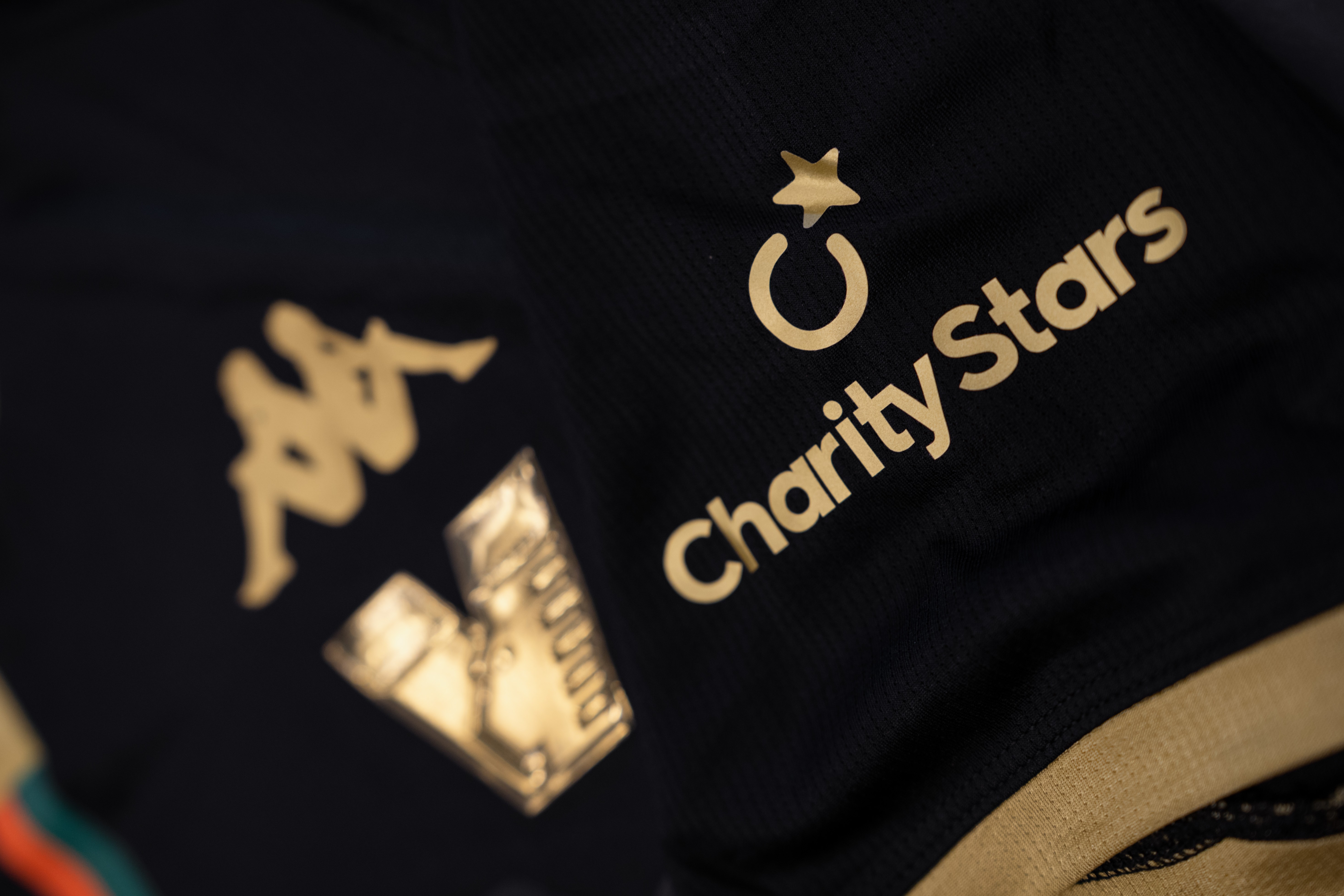 CharityStars logo on the match shirt sleeve of Venezia FC Men’s First Team.