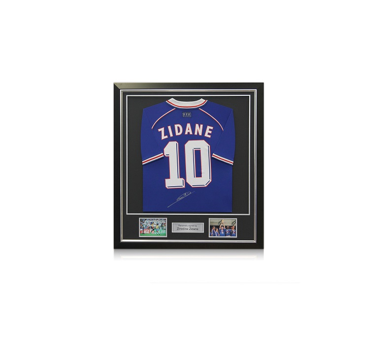 Maglia ufficiale Zidane Francia, Mondiale 98 autografata e incorniciata -  CharityStars