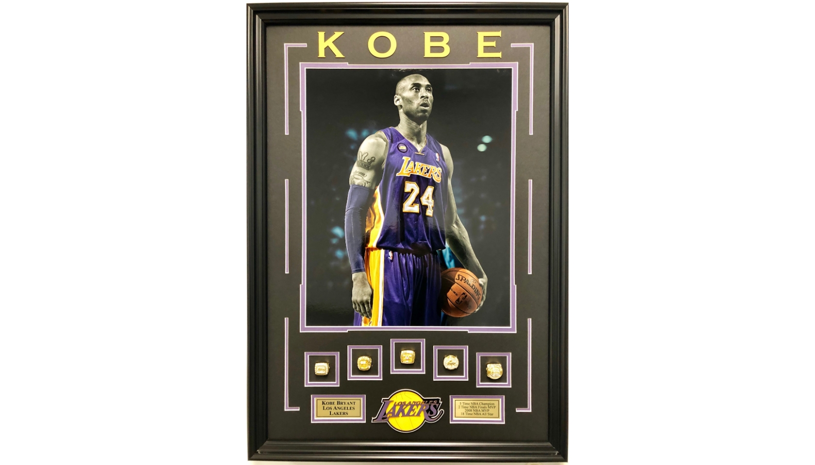 Kobe Bryant World Championship Replica Rings Lakers Shadowbox - CharityStars