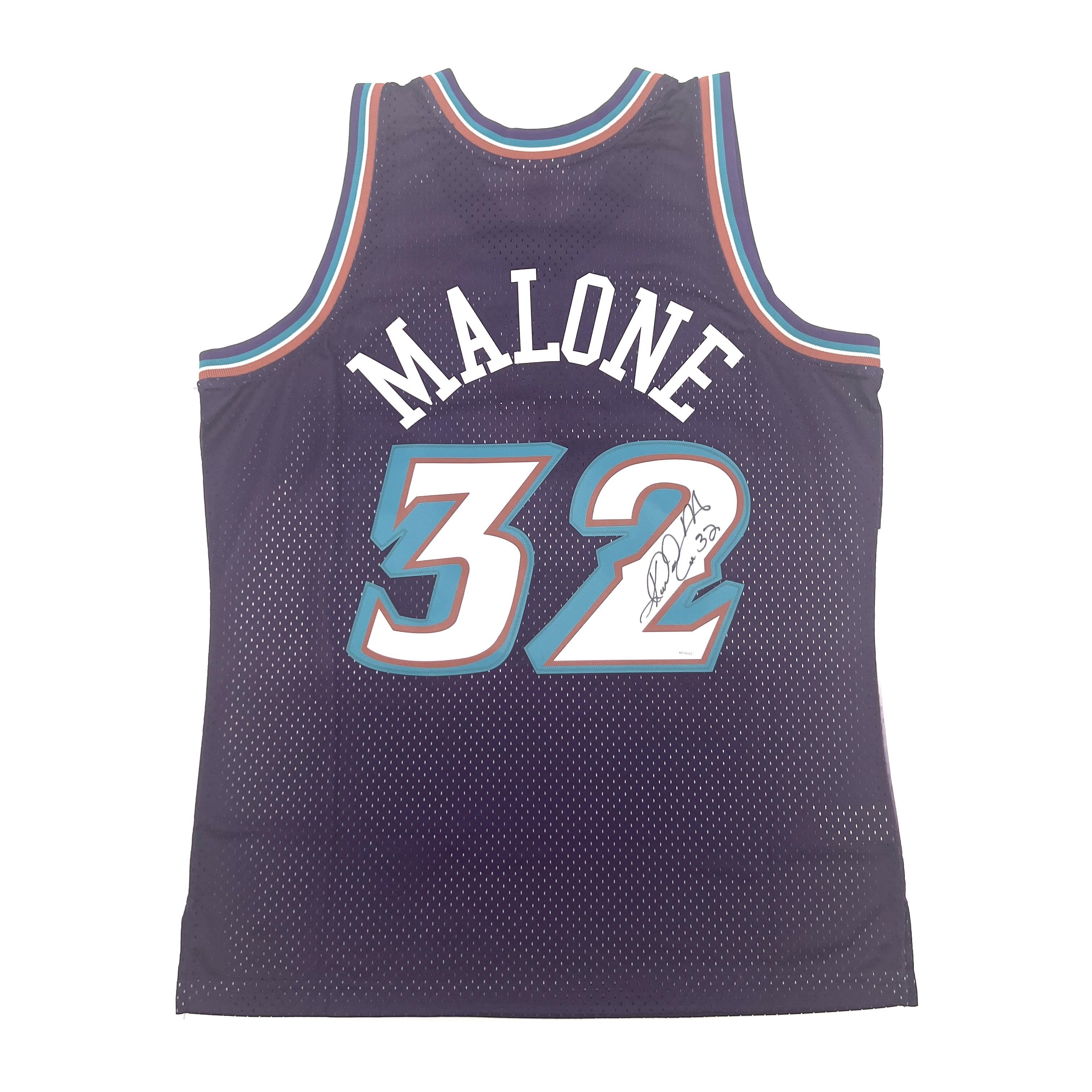 Karl Malone Autographed Utah Signed M&N Swingman Framed Jersey