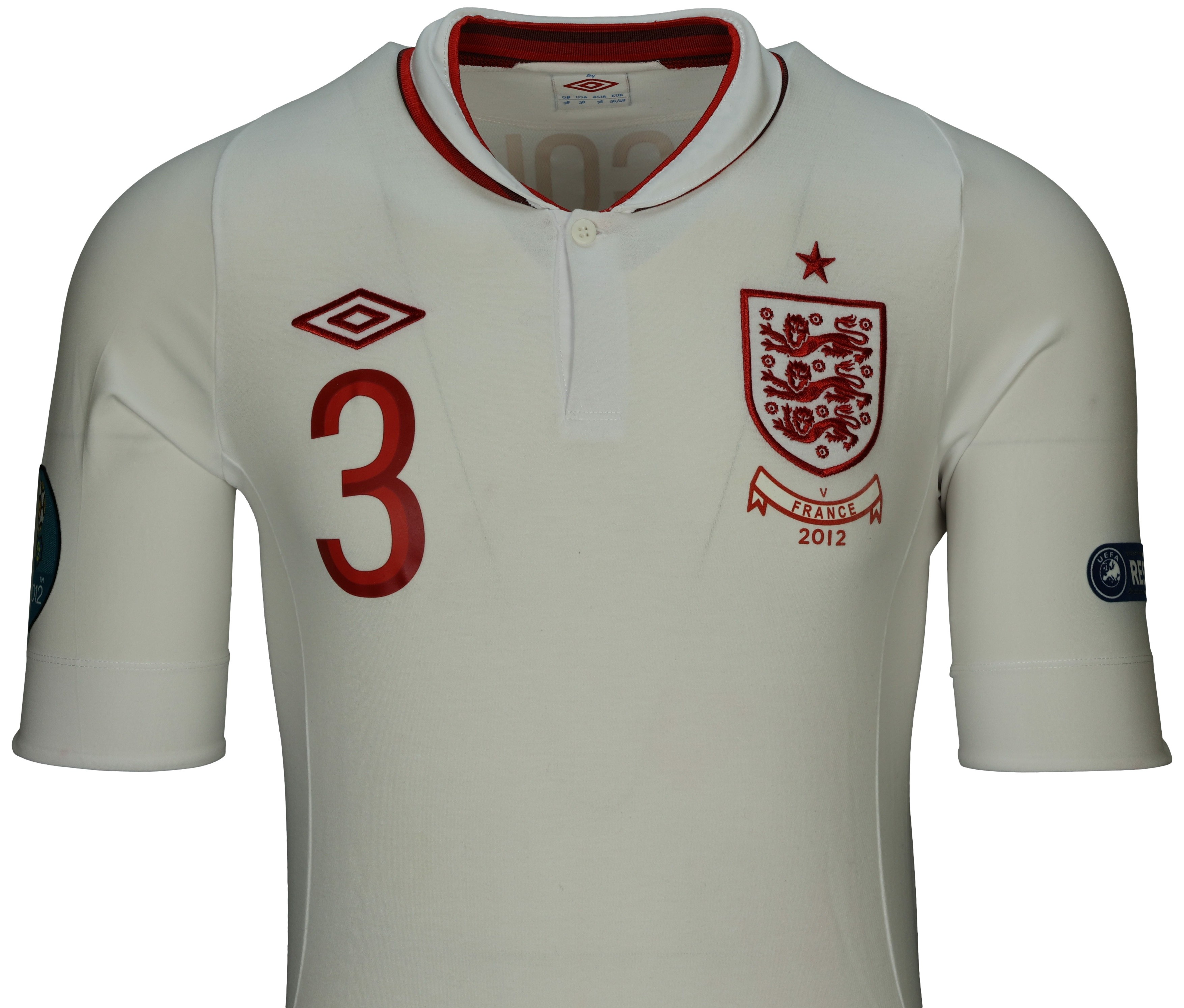 ASHLEY COLE 2012 ENGLAND NATIONAL FOOTBALL TEAM MATCH WORN JERSEY