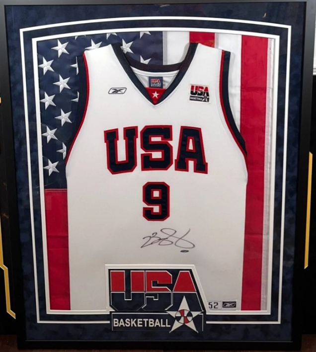 Kobe Bryant Custom Framed Team USA Jersey Display with (2) Olympic