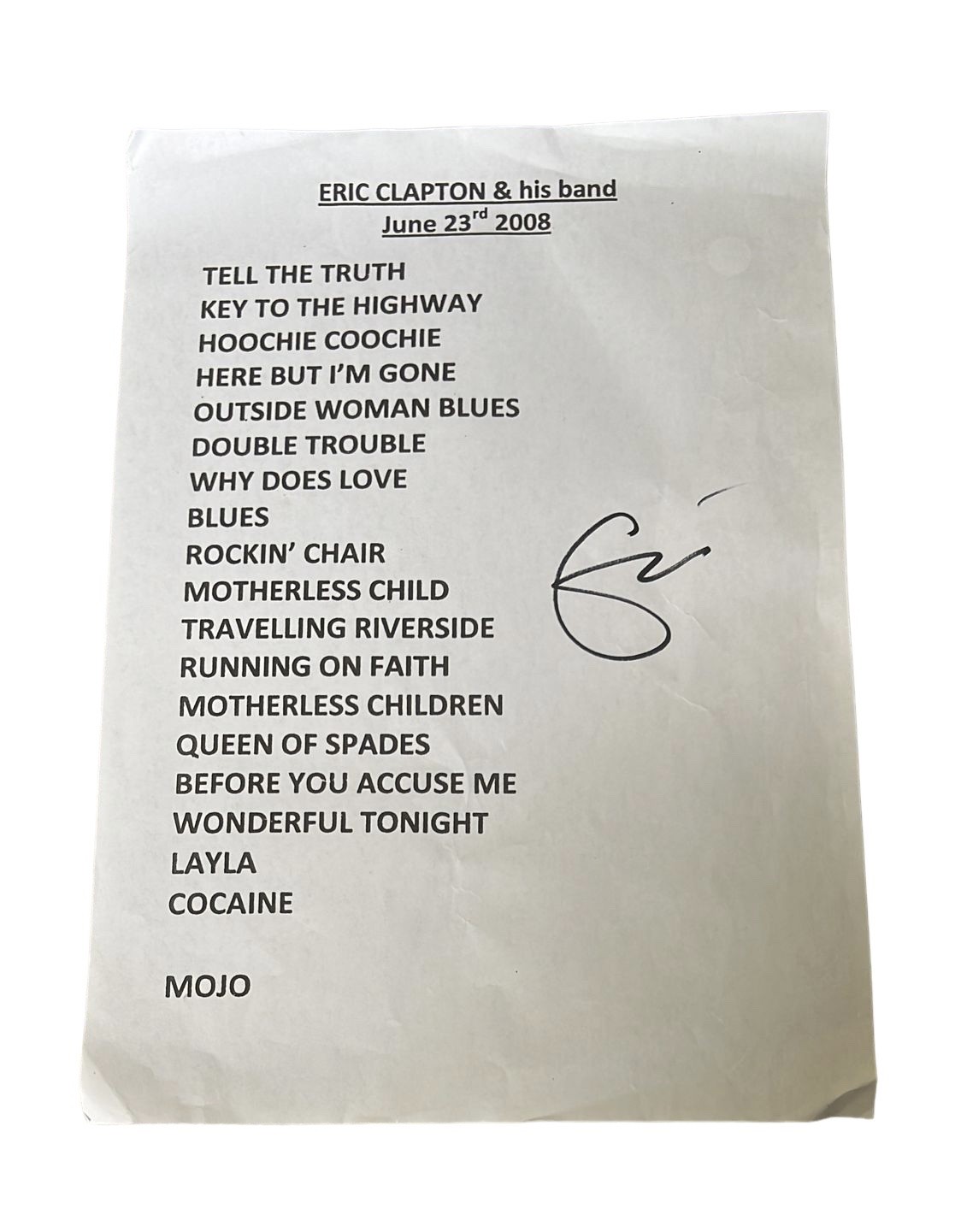 Eric Clapton Signed Setlist CharityStars