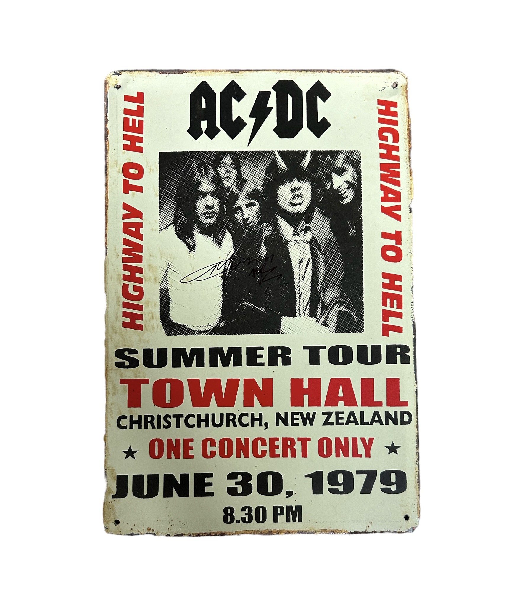 Angus Young of AC/DC Signed Commemorative Metal Concert Sign - CharityStars