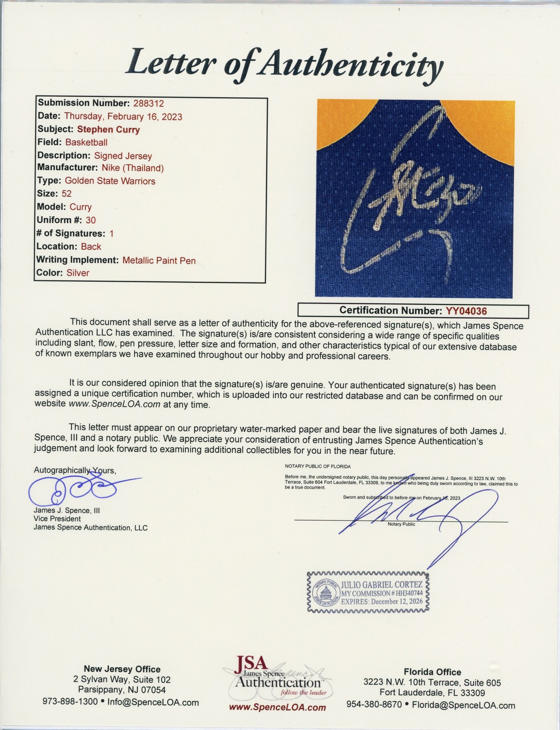 Stephen Curry / Autographed Golden State Warriors White Custom Jersey / COA Condition - New Size X-Large This autograph has been authenticated by Global Authentics as shown in the listing photos