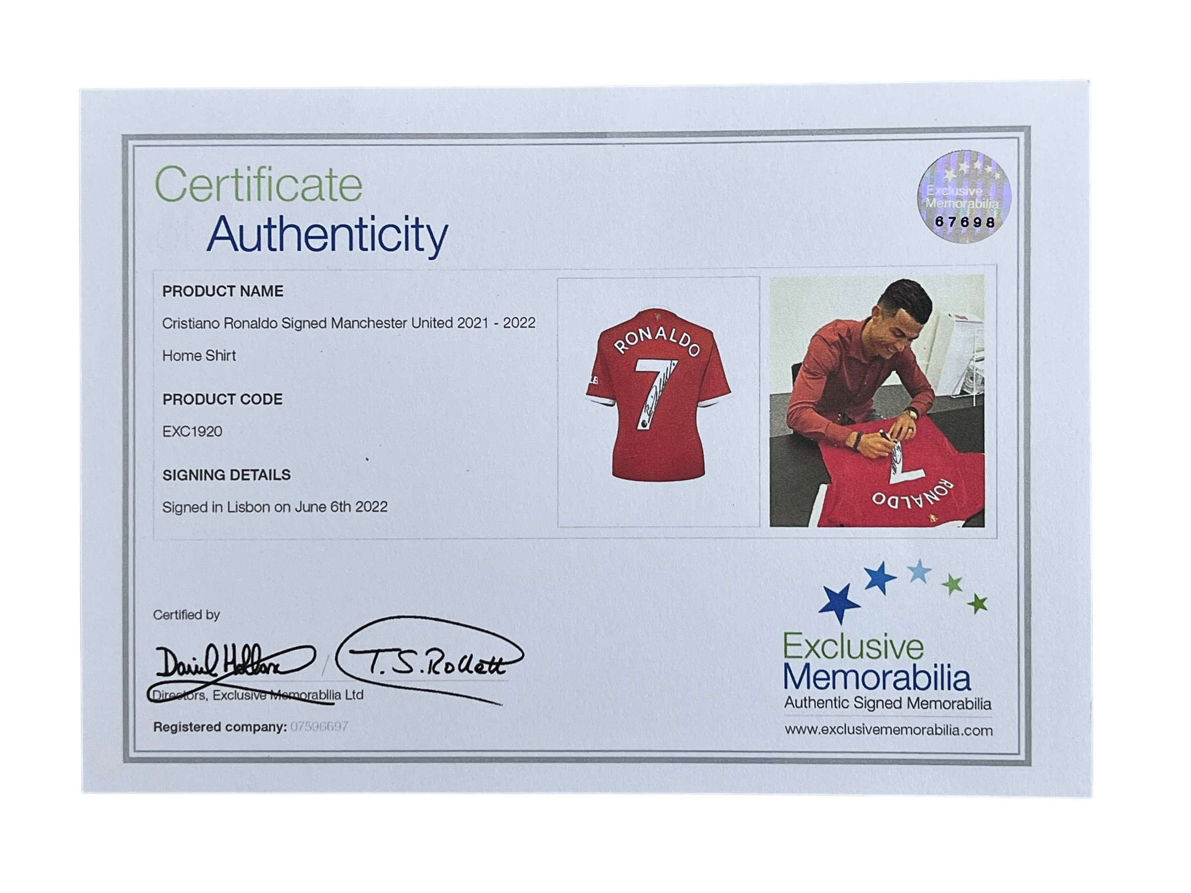 Cristiano Ronaldo Personally Signed Manchester United 2021-2022