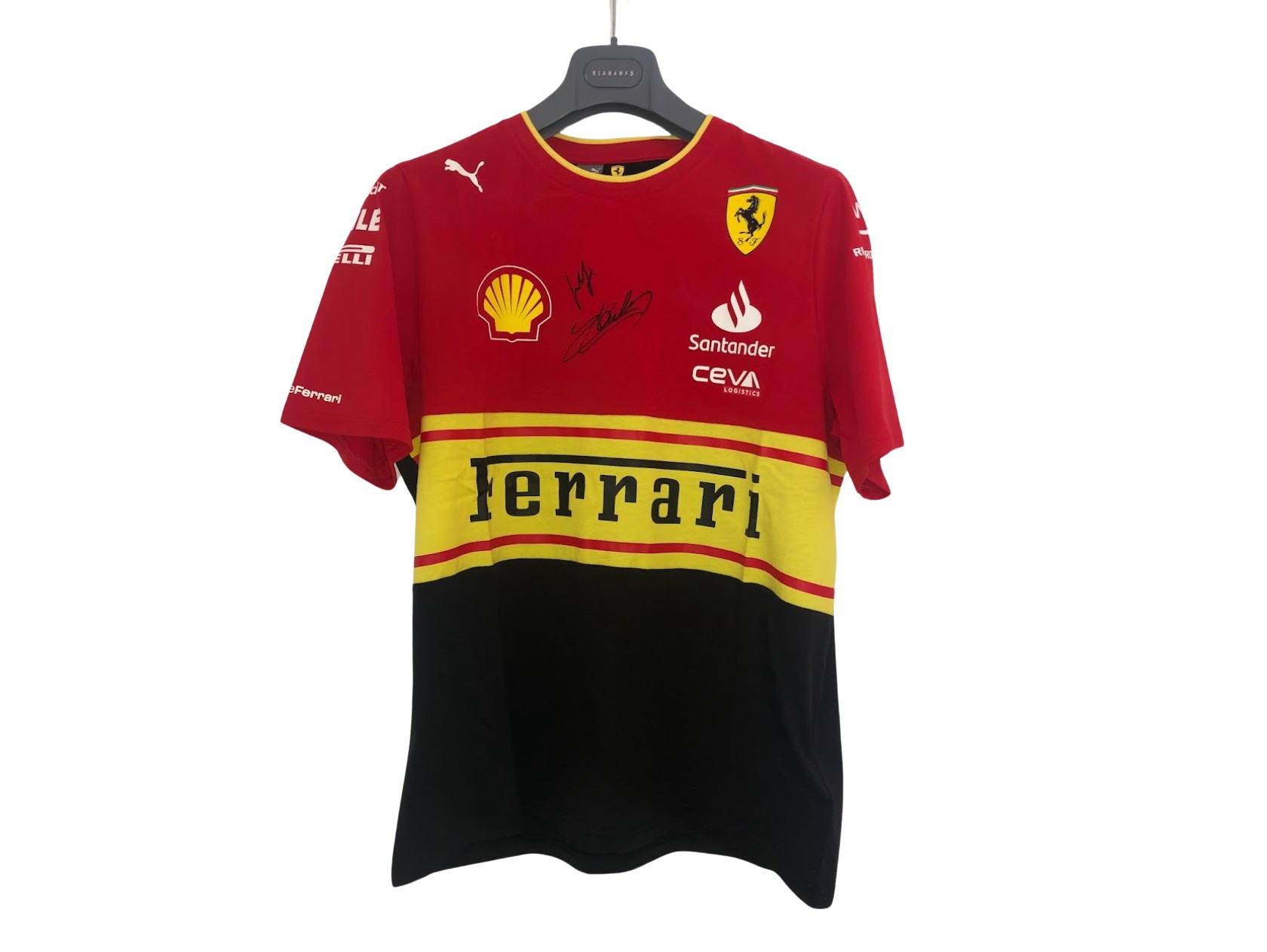 Scuderia Ferrari Official T-Shirt, Monza 2023 - Signed by Carlos Sainz and  Charles Leclerc - CharityStars