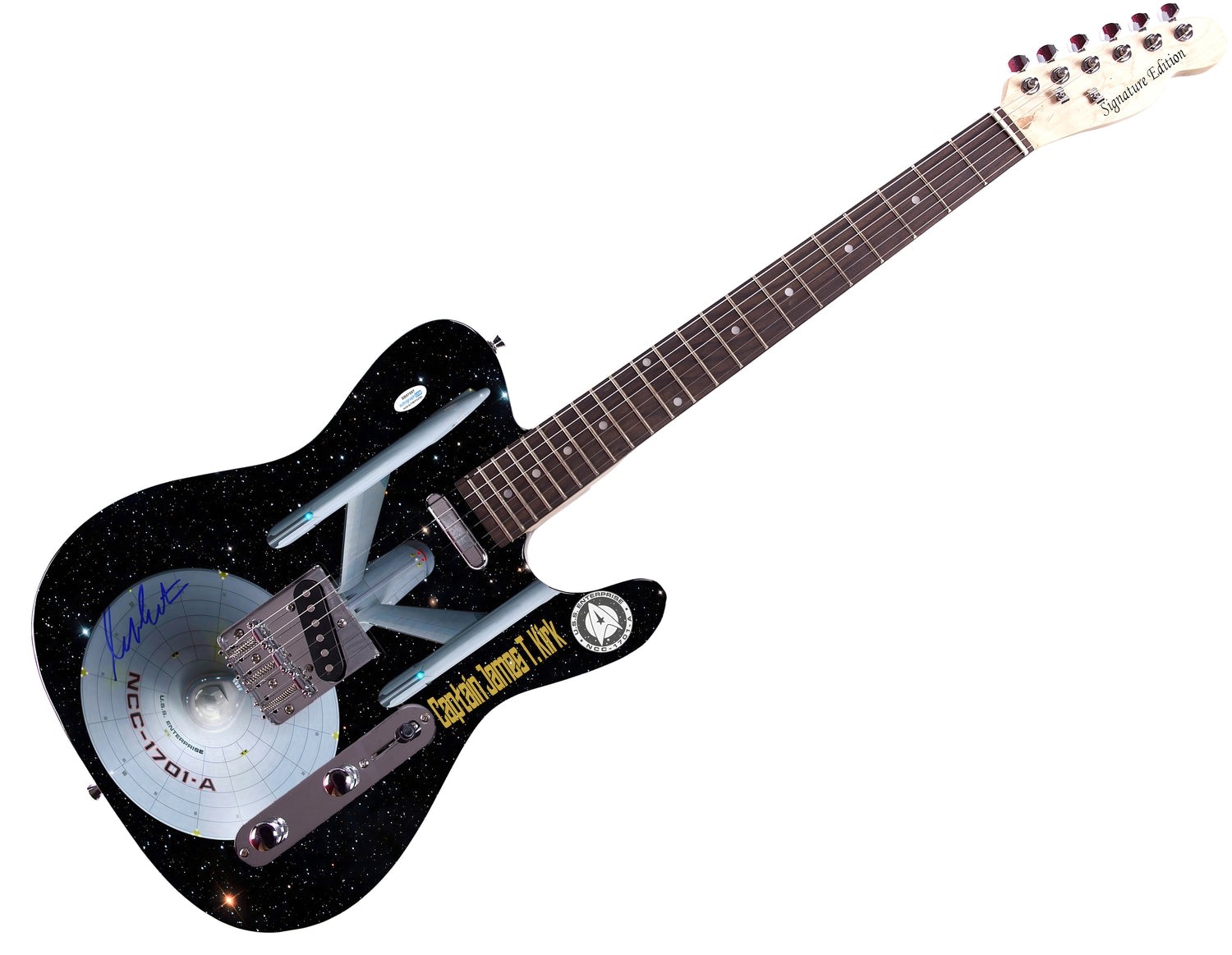 William Shatner Signed Star Trek Custom Graphics Guitar - CharityStars