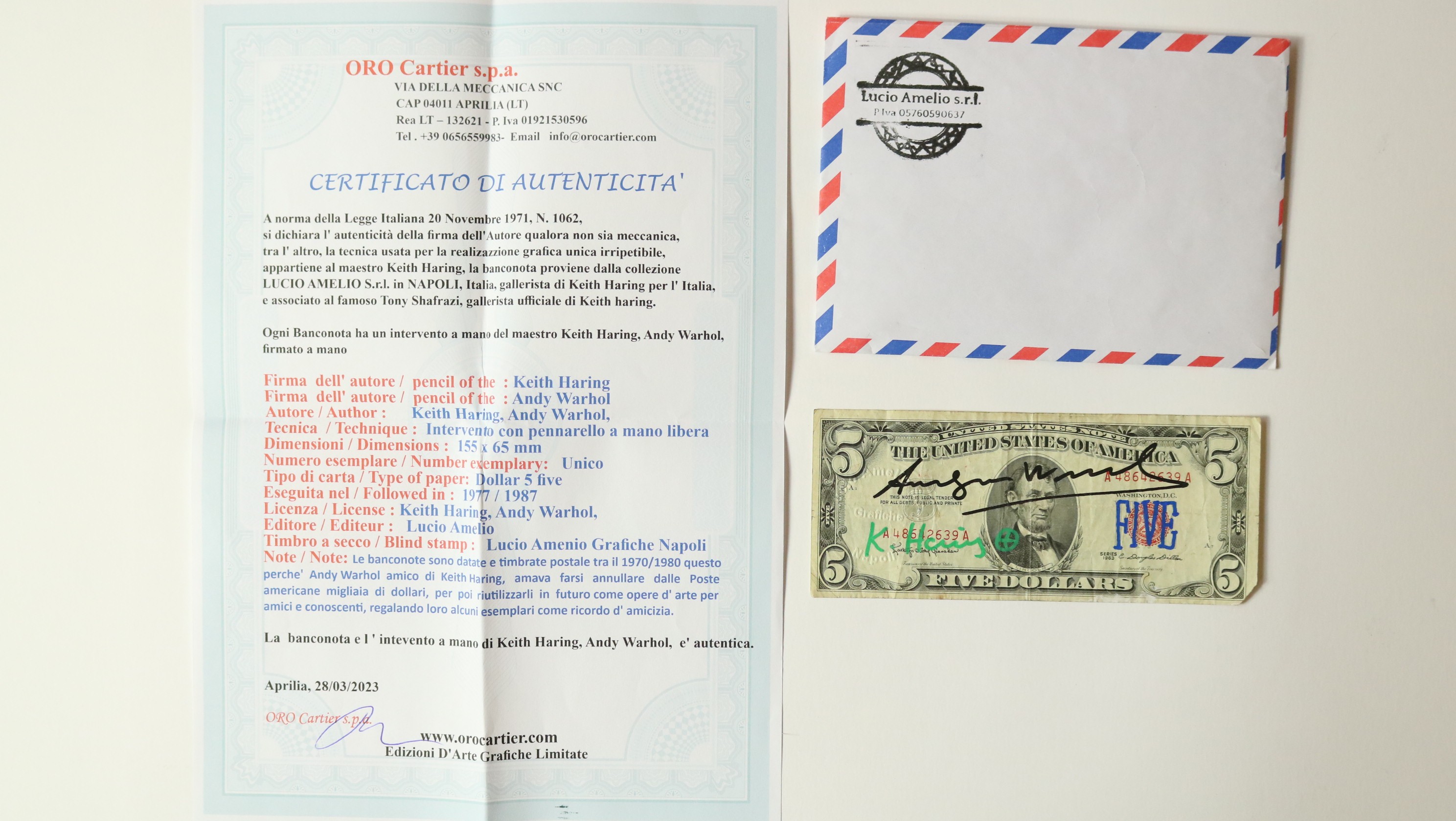 Five-Dollar Bill Hand Signed by Keith Haring and Andy Warhol - CharityStars