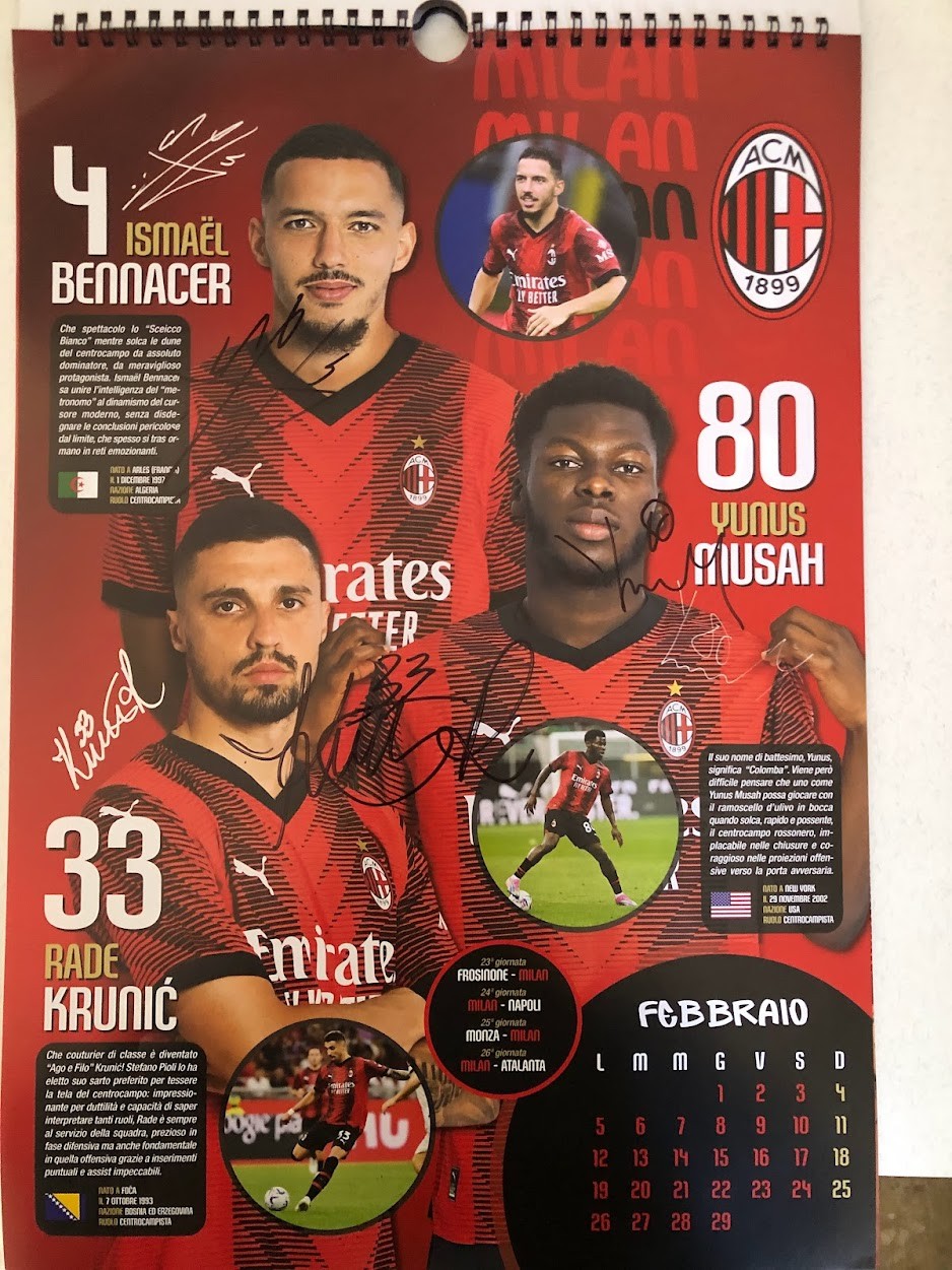 Official AC Milan Calendar, 2024 - Signed by the Players - CharityStars