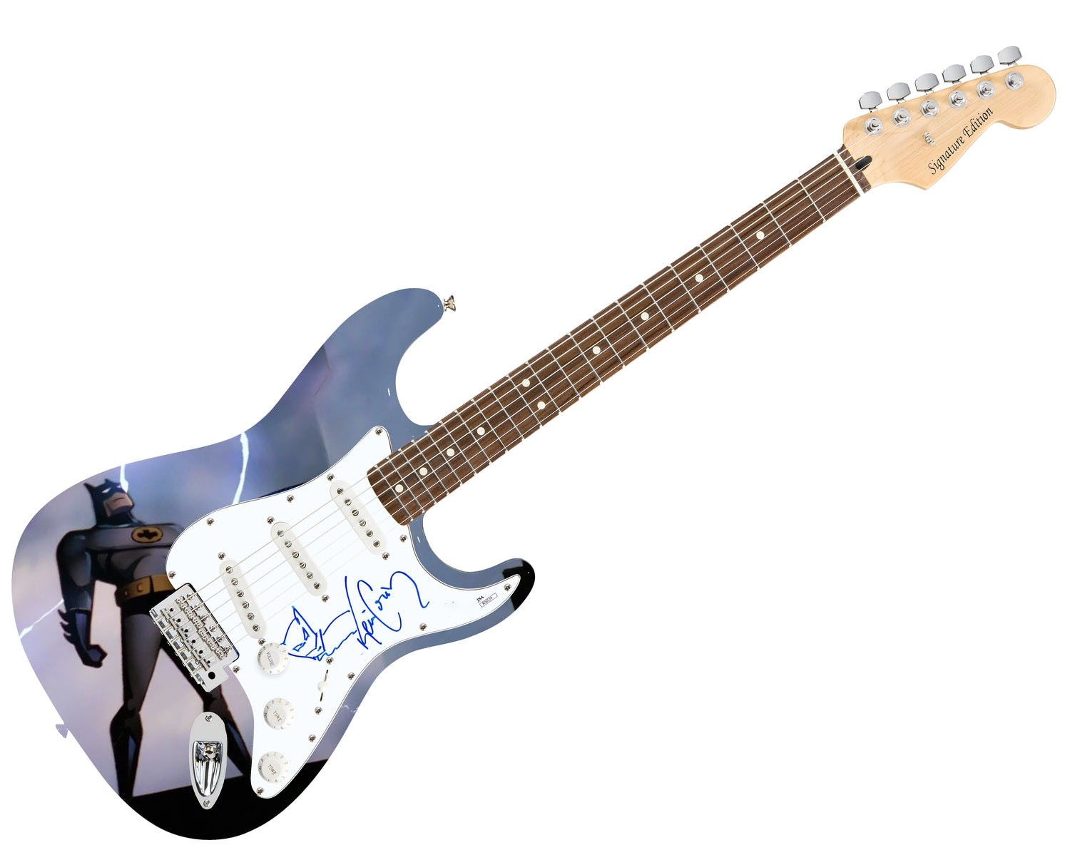 Kevin Conroy Signed Pickguard on a Custom Signature Edition Guitar