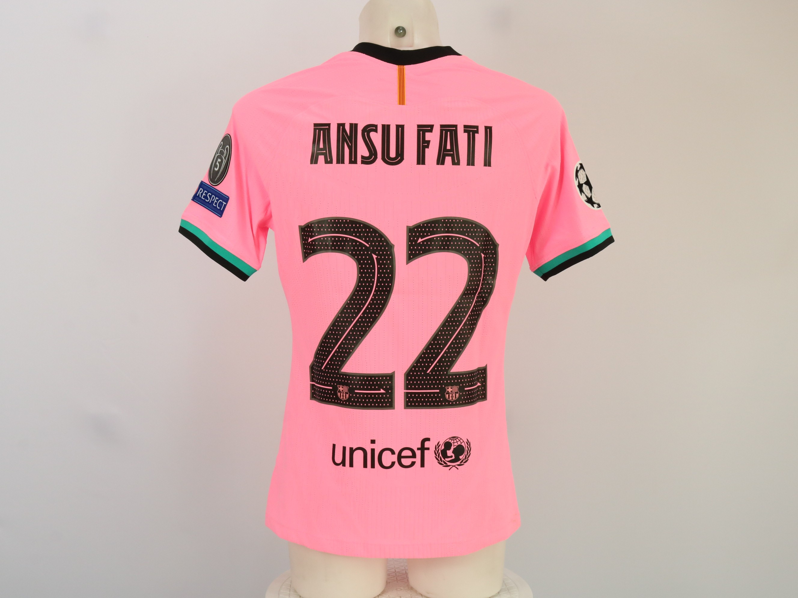 Ansu Fati's FC Barcelona Champions League 2020 Unwashed Shirt vs