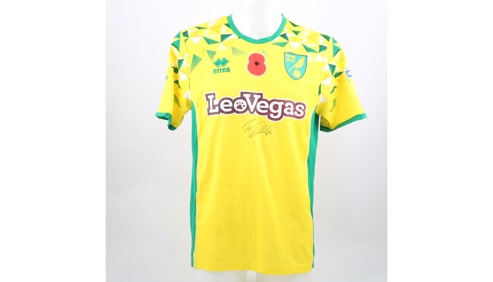 Pukki's Worn and Signed Norwich City Poppy Shirt - CharityStars