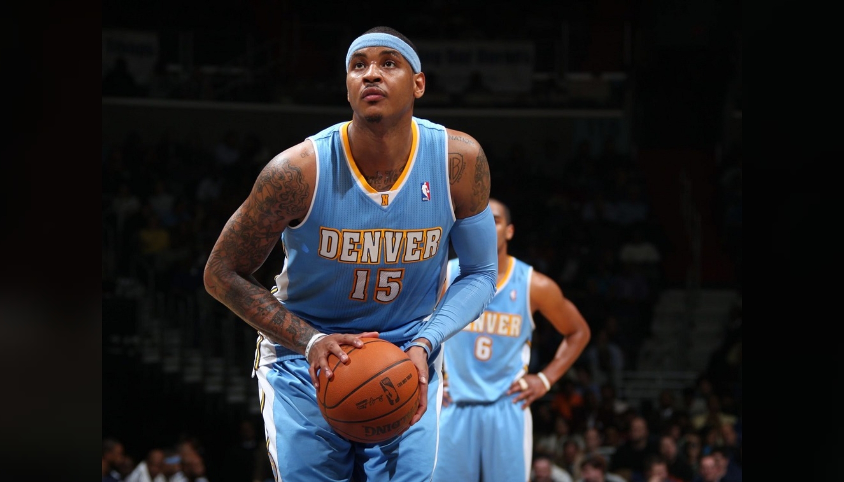 Carmelo Anthony of the Denver Nuggets smiles during the game