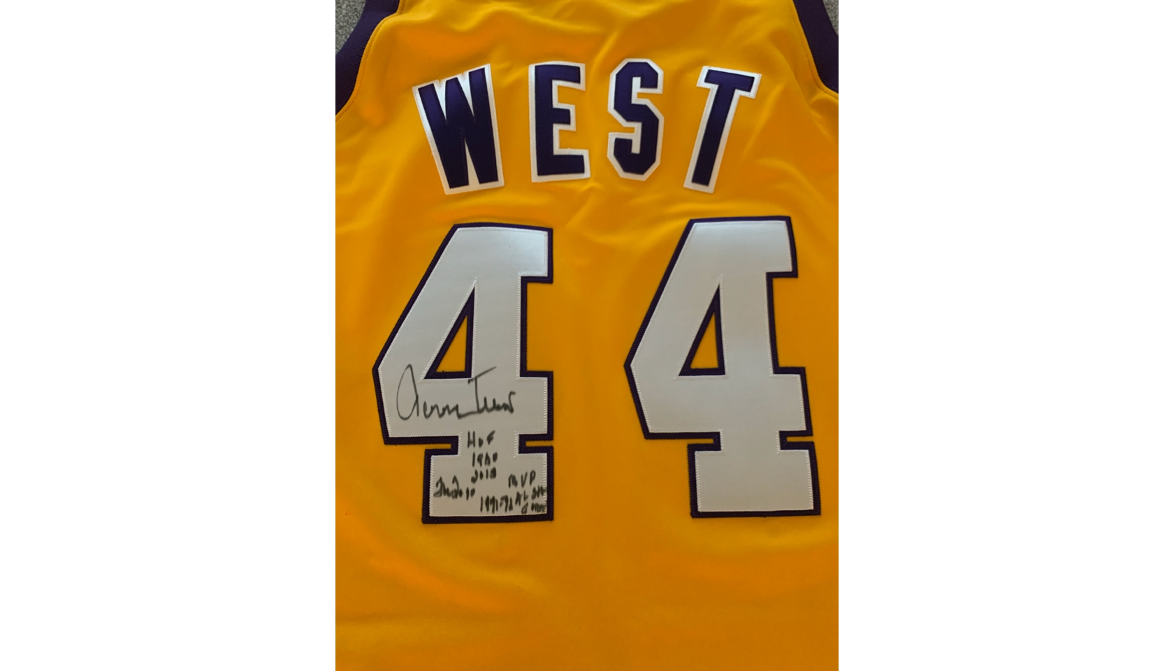 Tristar Jerry West Autographed Los Angeles Lakers Purple M&N Swingman Jersey Inscribed The Logo