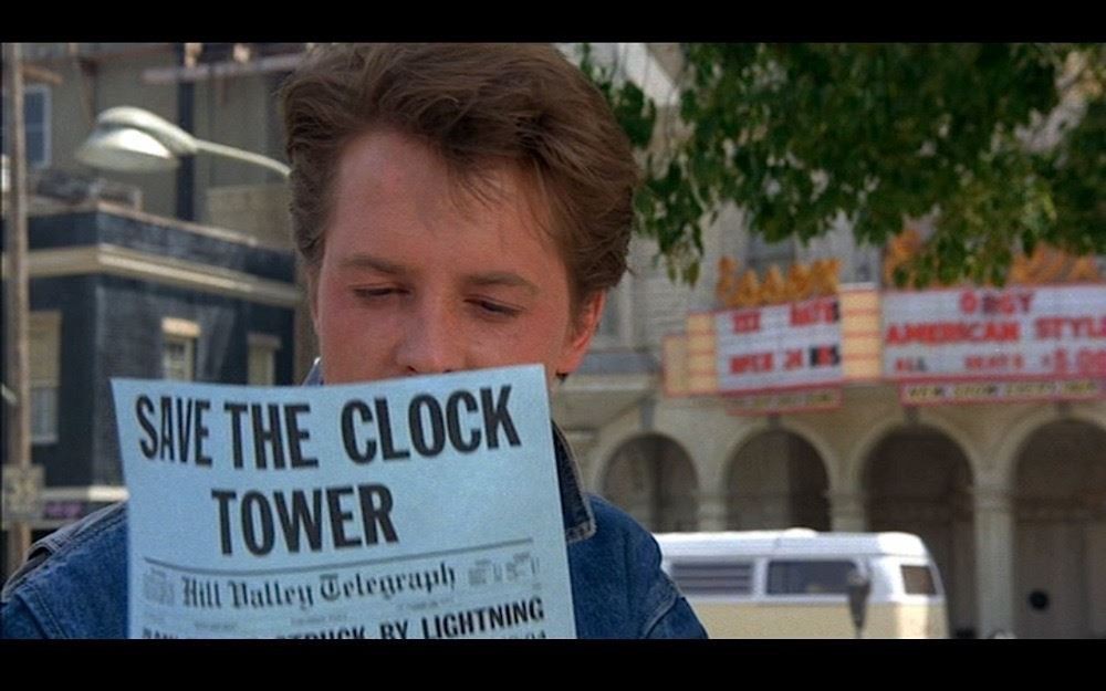 RITORNO AL FUTURO GADGET, 1985, VOLANTINO SAVE THE CLOCK TOWER, FEDELE  REPLICA