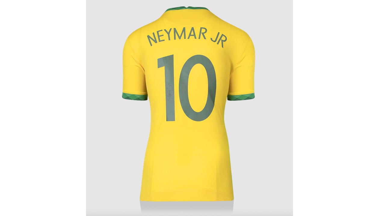 Sold at Auction: NEYMAR JR. SIGNED & CUSTOM FRAMED BRAZIL JERSEY