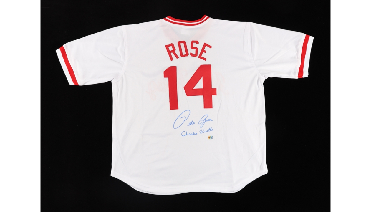 Cincinnati Reds Pete Rose Autographed Framed White Jersey Charlie