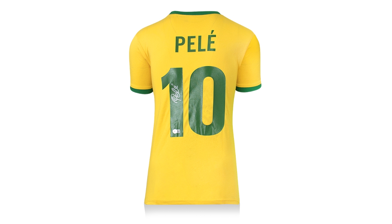 Pele Back Retro 1970 Brazil Home Shirt, Signed CharityStars