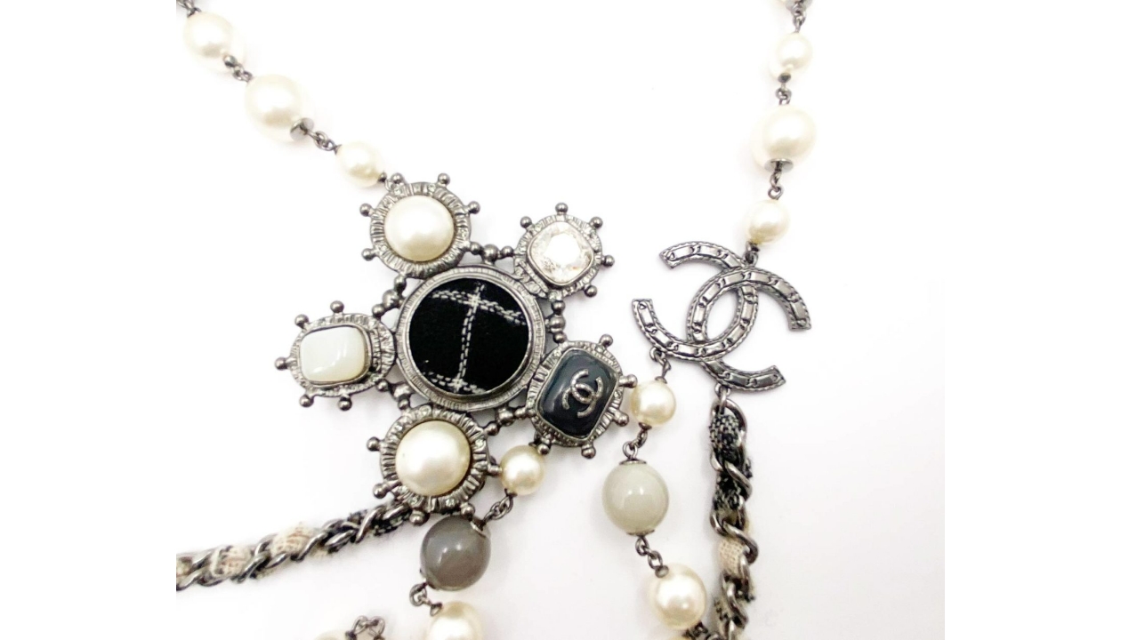 Chanel Grey CC Pearl Grey Stone Tweet Necklace - CharityStars