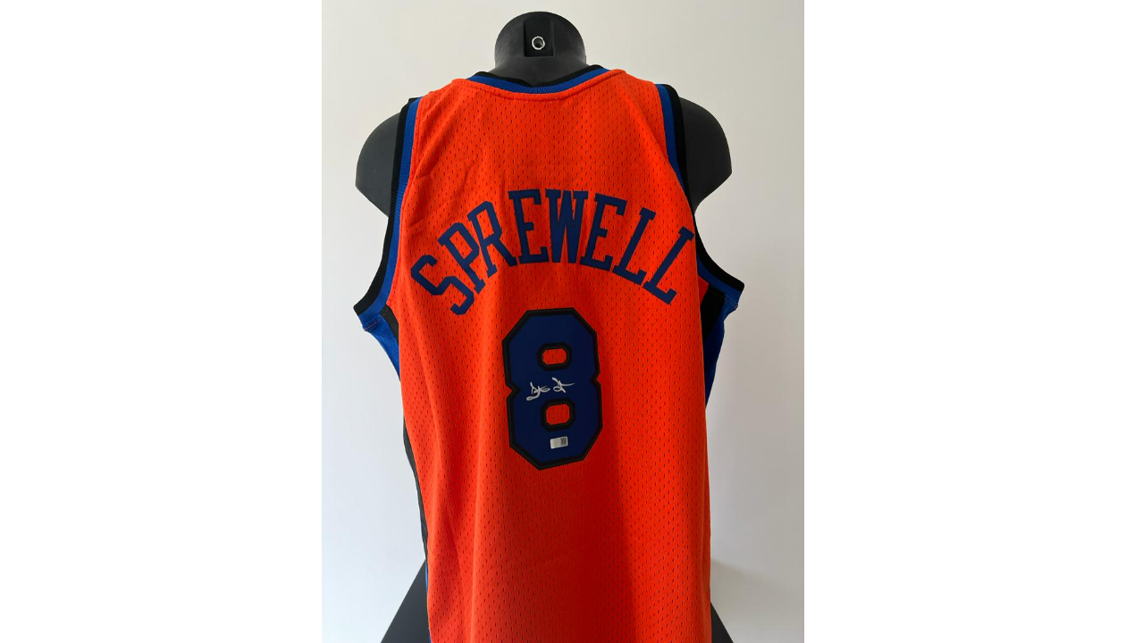 Friendly Confines Latrell Sprewell Signed New York Knicks Jersey (JSA COA) 4xNBA All Star Forward