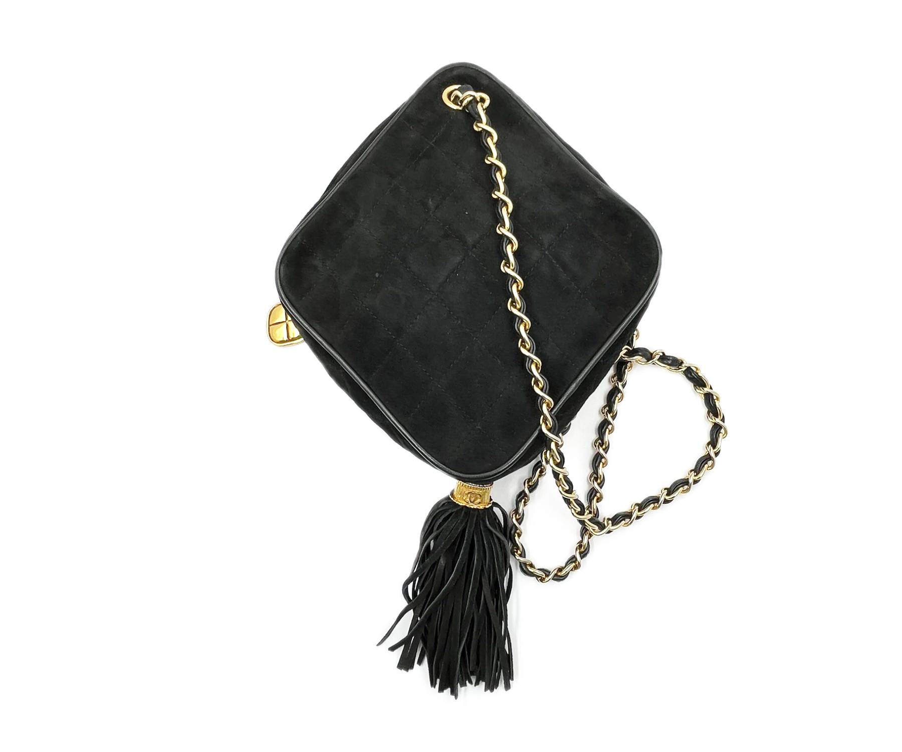 Chanel Vintage Argyle Black Suede Tassel Shoulder Bag - CharityStars