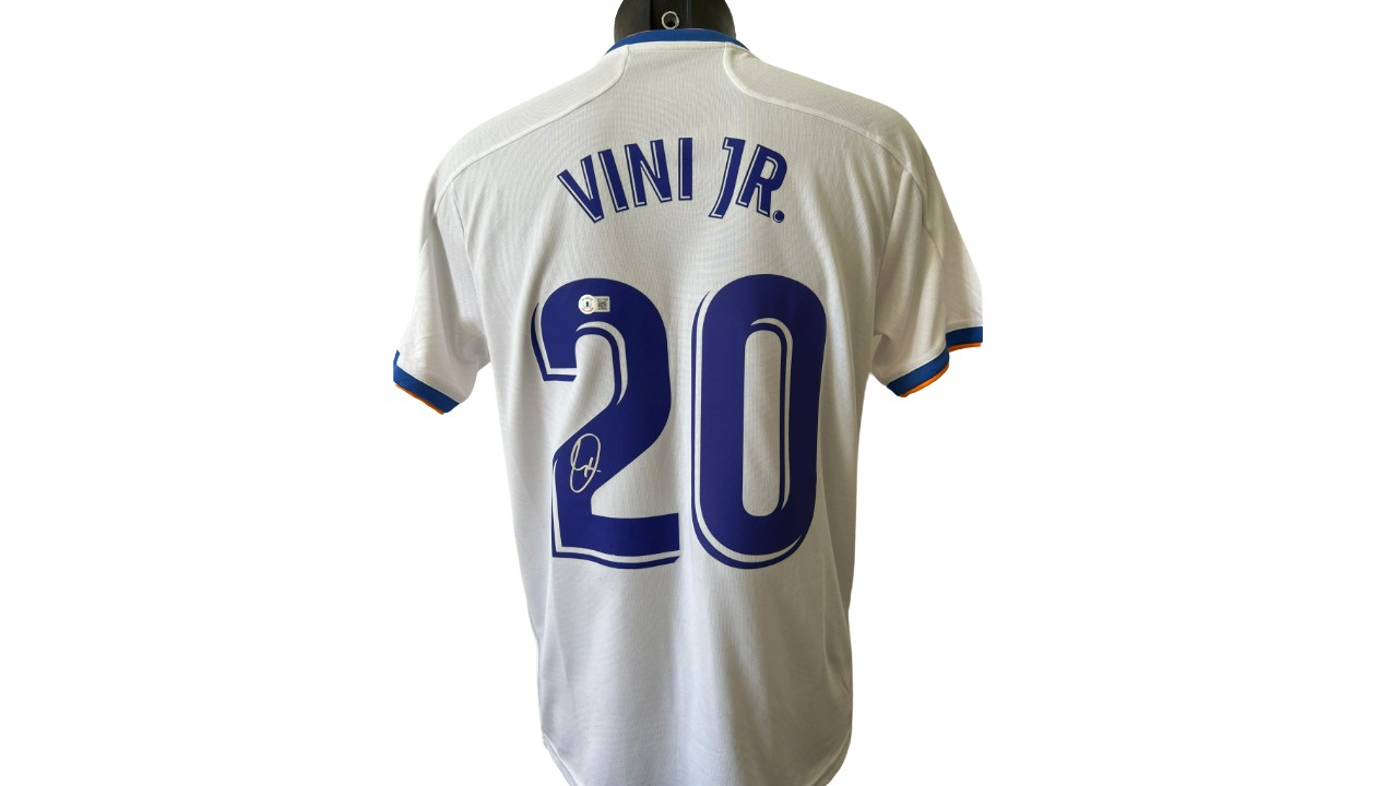 Framed Autographed/Signed Vini Vinicius Jr. 33x42 Real Madrid Jersey B –  Super Sports Center