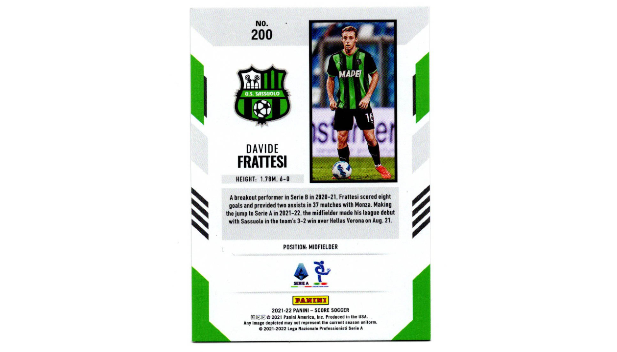 Davide Frattesi Unique Panini Card, Serie A Score 2021/22 - CharityStars