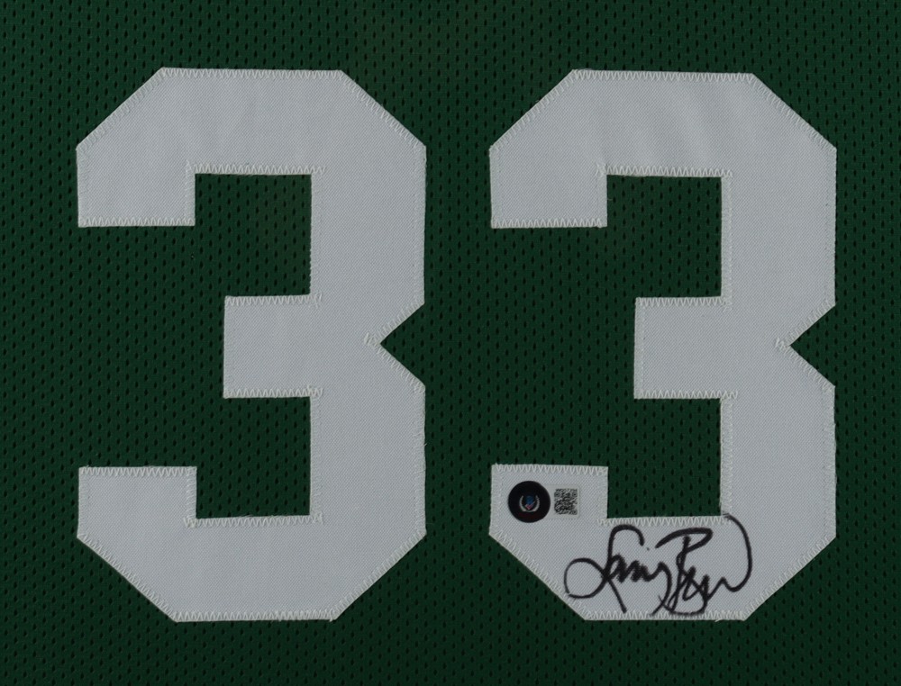 Larry Bird Signed 35x43 Framed Boston Celtics Jersey (Beckett