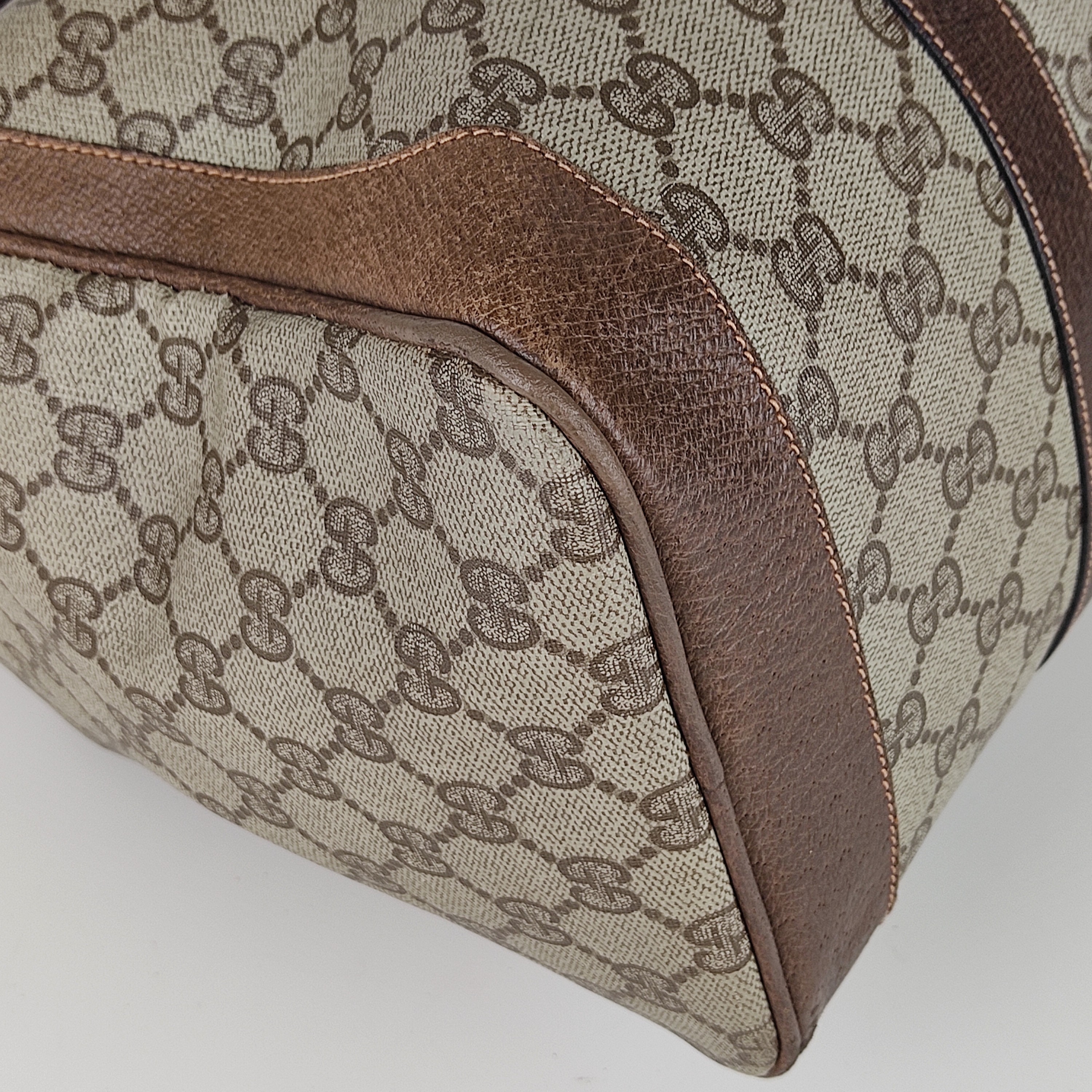 Brown Tan Monogram Vintage Gucci Boston 002-123-0167 Handbag With Matching  Wallet Set