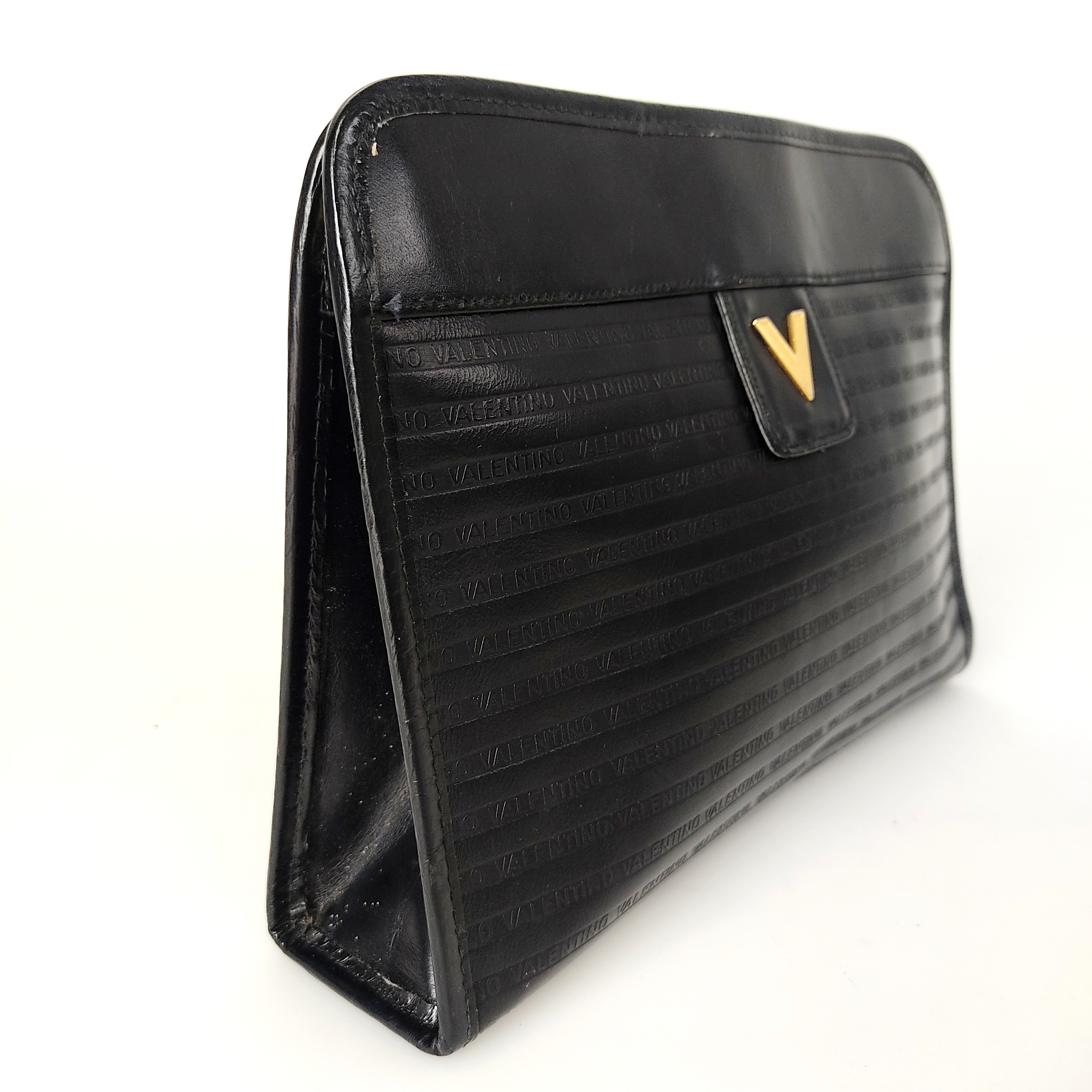 MARIO VALENTINO clutch bag full pattern leather xPVC dark brown USED FROM  JAPAN