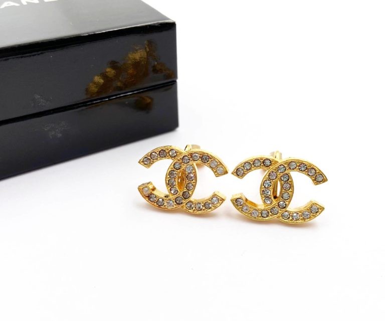 Chanel Gold Plated CC Crystal Clip on Earrings - CharityStars