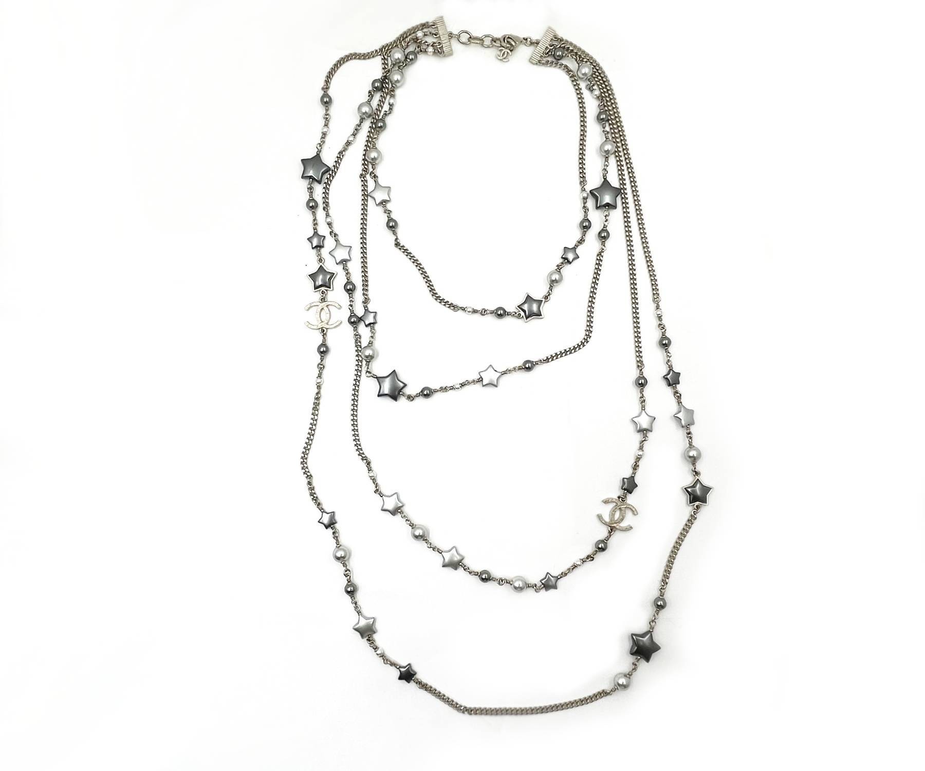 Chanel Silver CC Grey Stars Chain Necklace - CharityStars