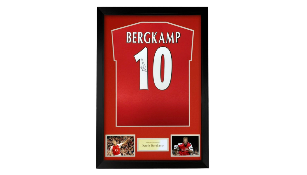 Arsenal Retro Shirt - Signed by Bergkamp - CharityStars