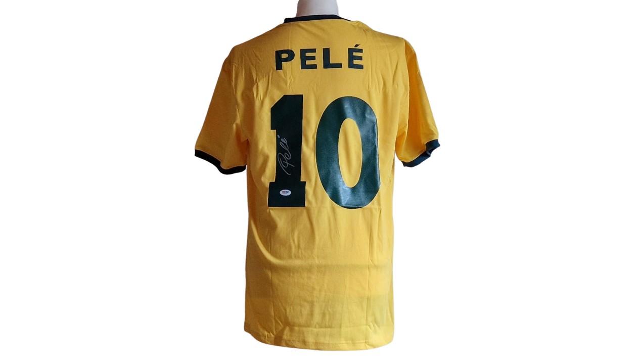 Pele Autographed Brazil (Yellow #10) Replica Soccer Jersey