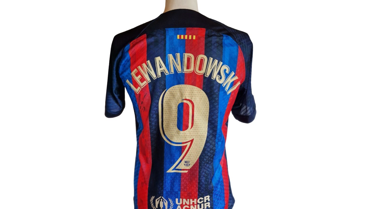 Robert Lewandowski Signed Barcelona Pro Style Soccer Jersey with COA