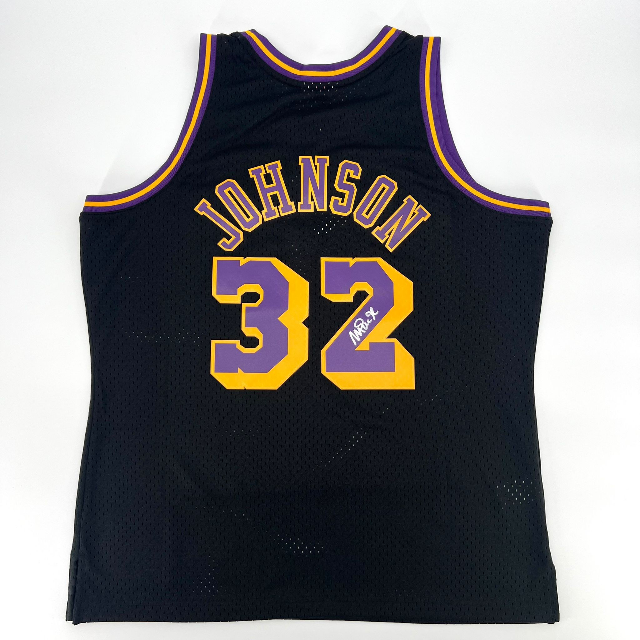 Magic Johnson Signed Los Angeles Lakers White With Black Numbers M&N NBA  Swingman Basketball Jersey - Schwartz Authentic
