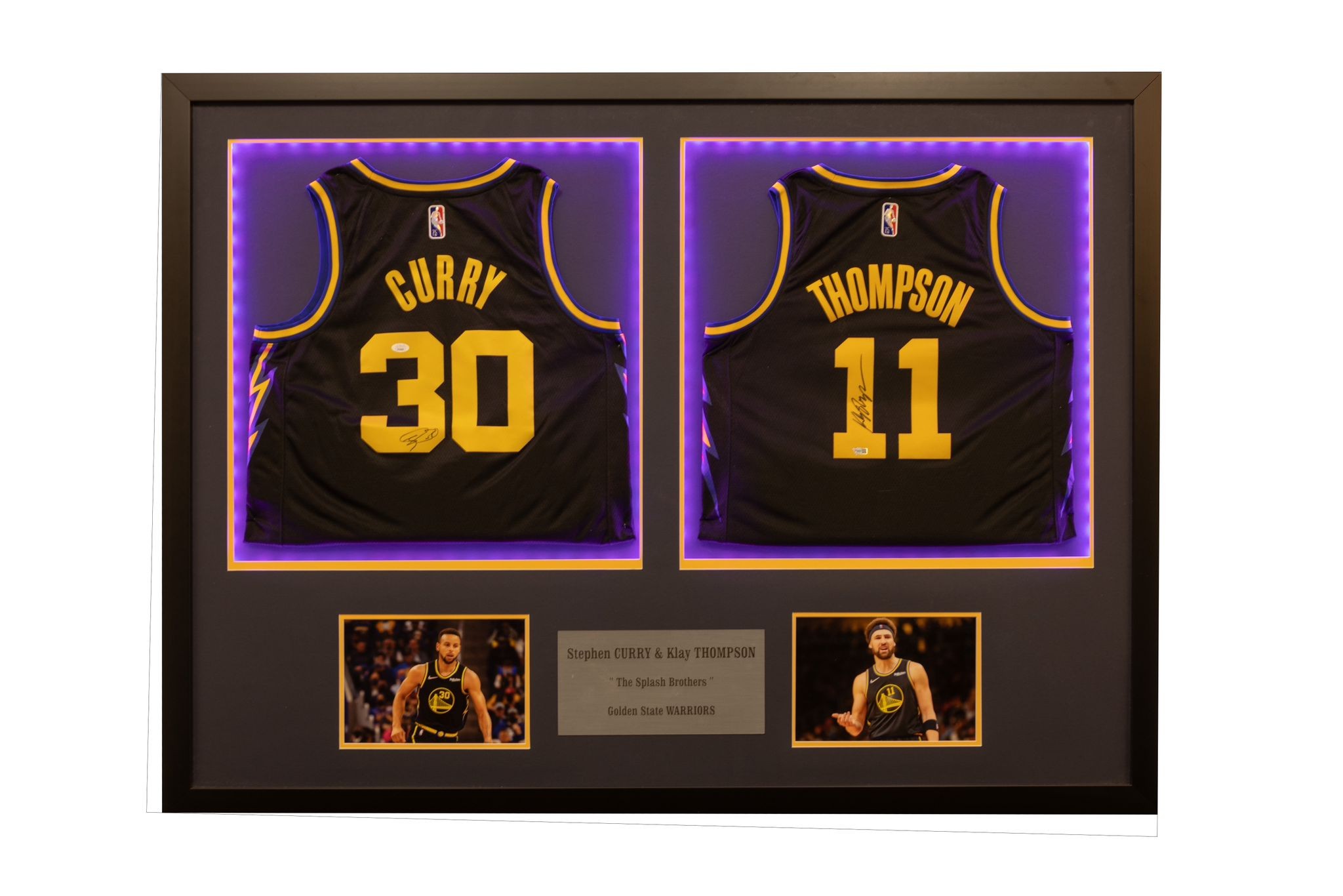 Stephen Curry Signed Warriors Custom Framed Nike Jersey LED