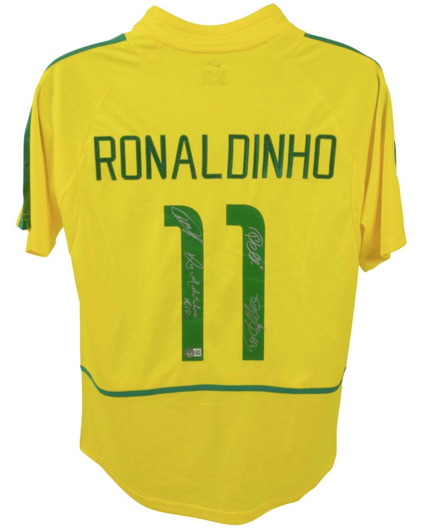 Brazil National Team Shirt Signed By Pele, Ronaldo Nazario, Ronaldinho &  Roberto Carlos - CharityStars