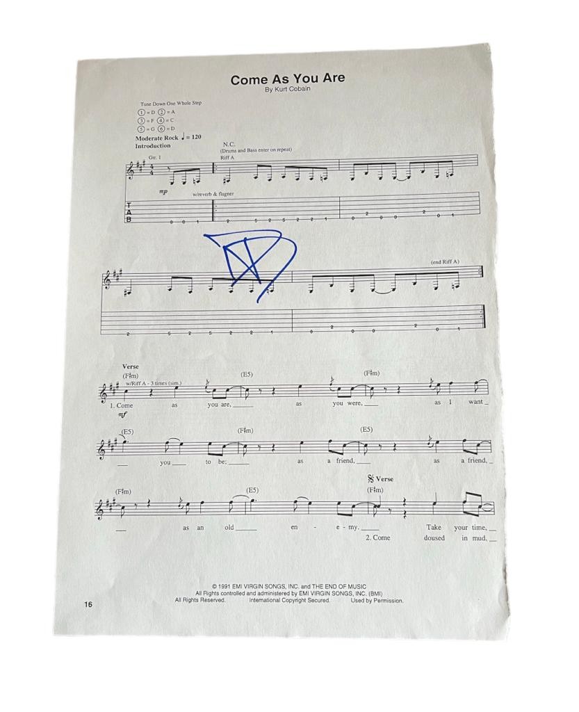 Spartito musicale Come As You Are - Autografato da Dave Grohl -  CharityStars