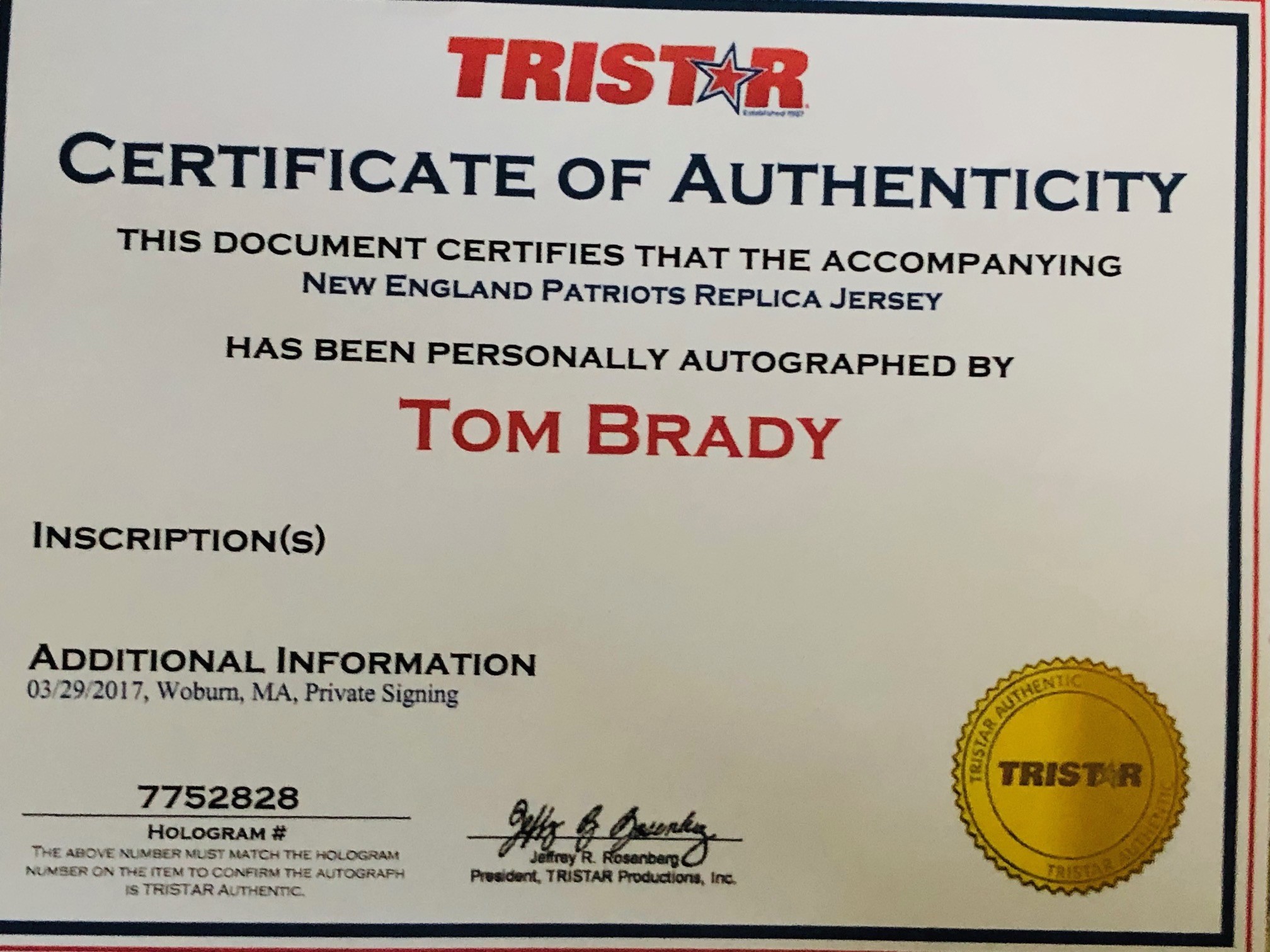 Tom Brady Hand Signed New England Patriots Jersey - CharityStars