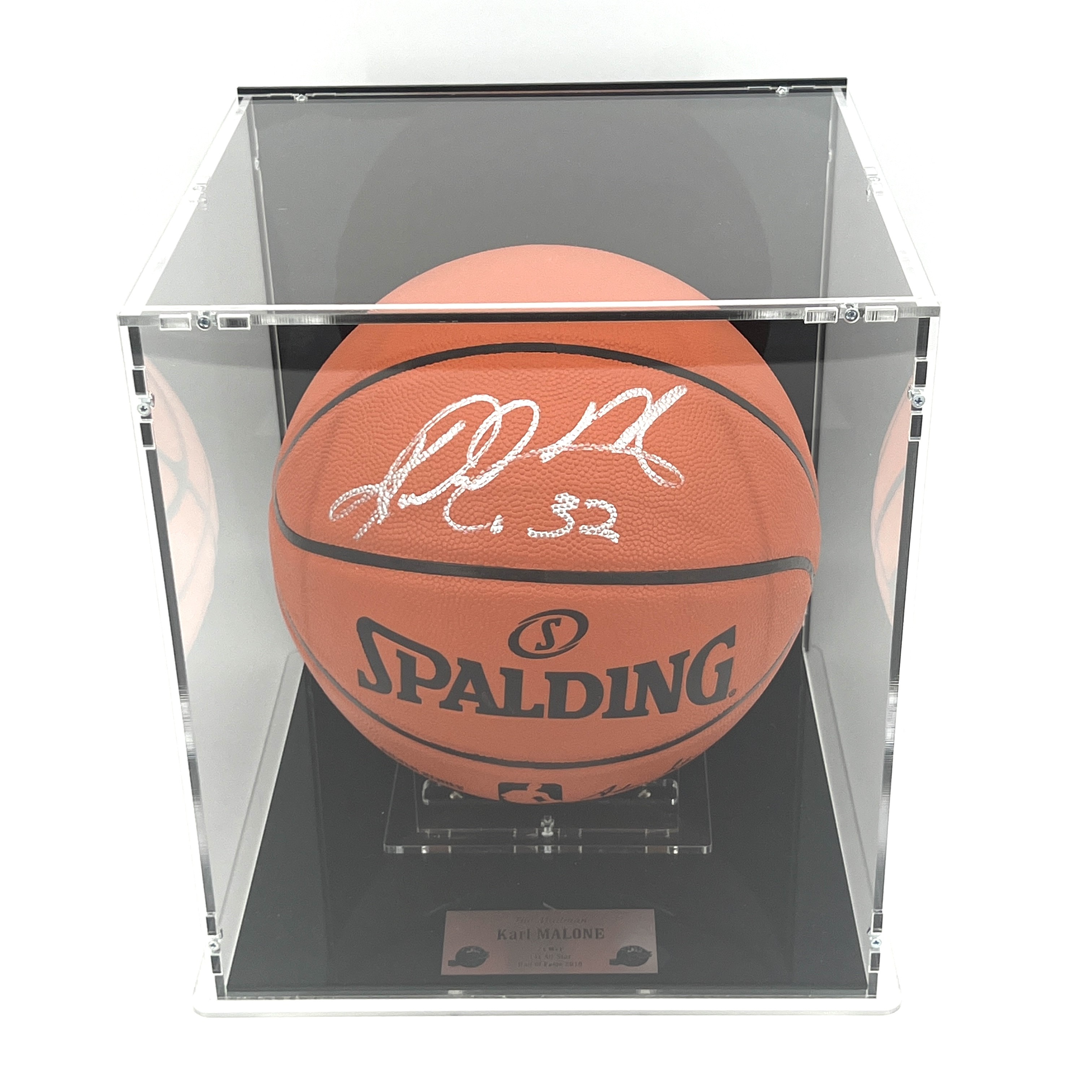 Karl Malone Signed NBA Basketball in Display Case - CharityStars